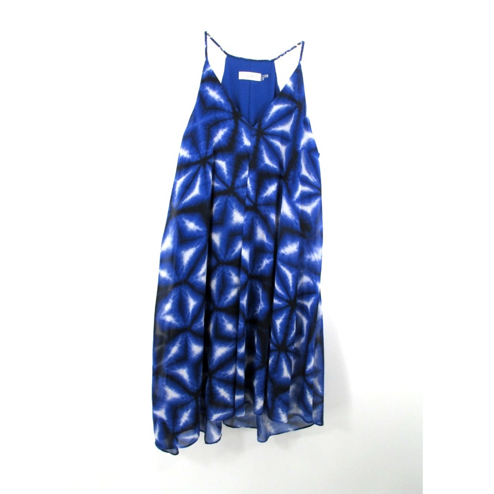 CALVIN KLEIN Blue Geometric Midi Shift Summer Dress Womens Size 6 V-Neck